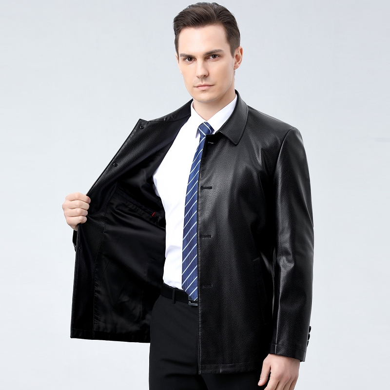 免费试穿 掉皮包换海宁真皮皮衣男软羊皮中年男士休闲大码外套爸爸装中老年山羊皮夹克品牌外套男商务休闲大码外套正品高清大图