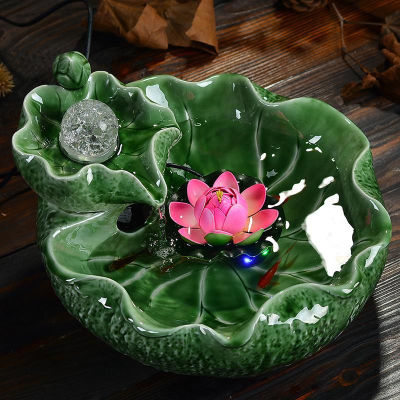 陶瓷喷泉流水器鱼缸水景摆件现代简约家居饰品创意风水球招财摆设L