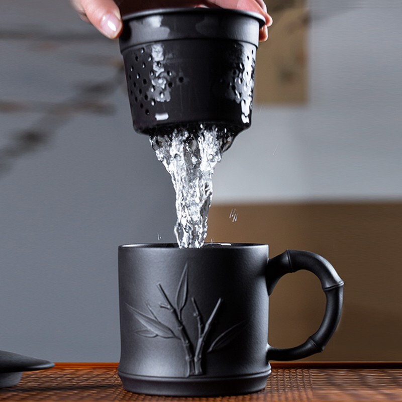 金镶玉 清风入怀紫砂杯 手工黑泥四件杯带过滤内胆茶杯茶缸茶具茶水分离 500ml高清大图