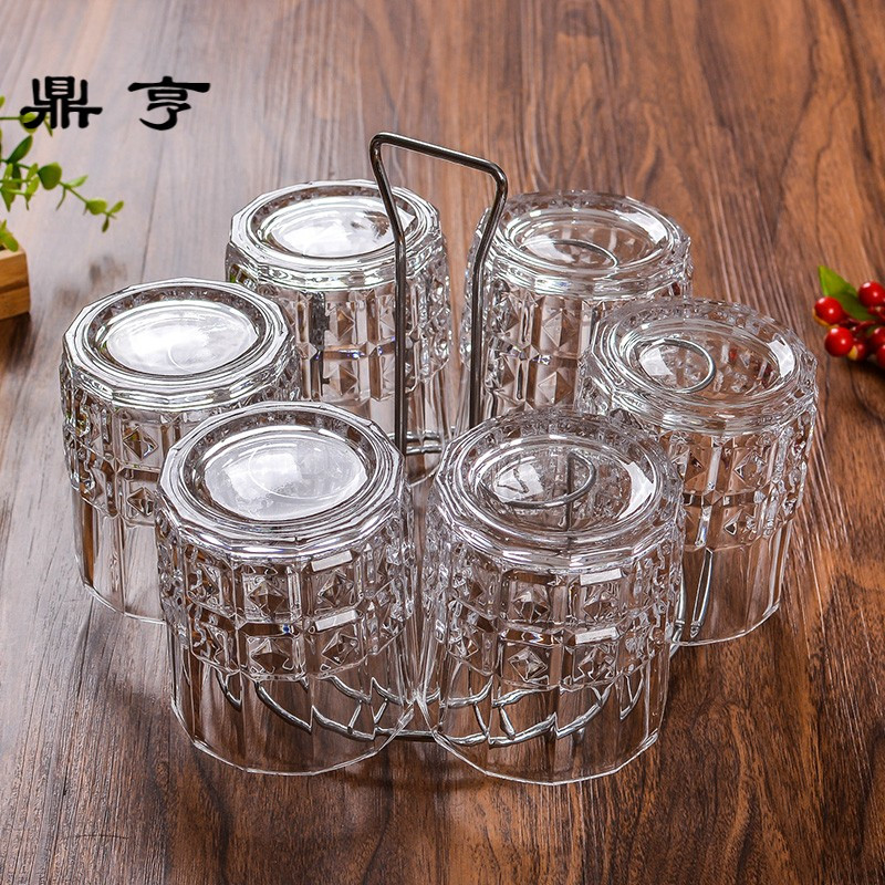 鼎亨加厚耐用玻璃杯套装 家用透明水杯子耐热泡茶杯果汁啤酒杯 带