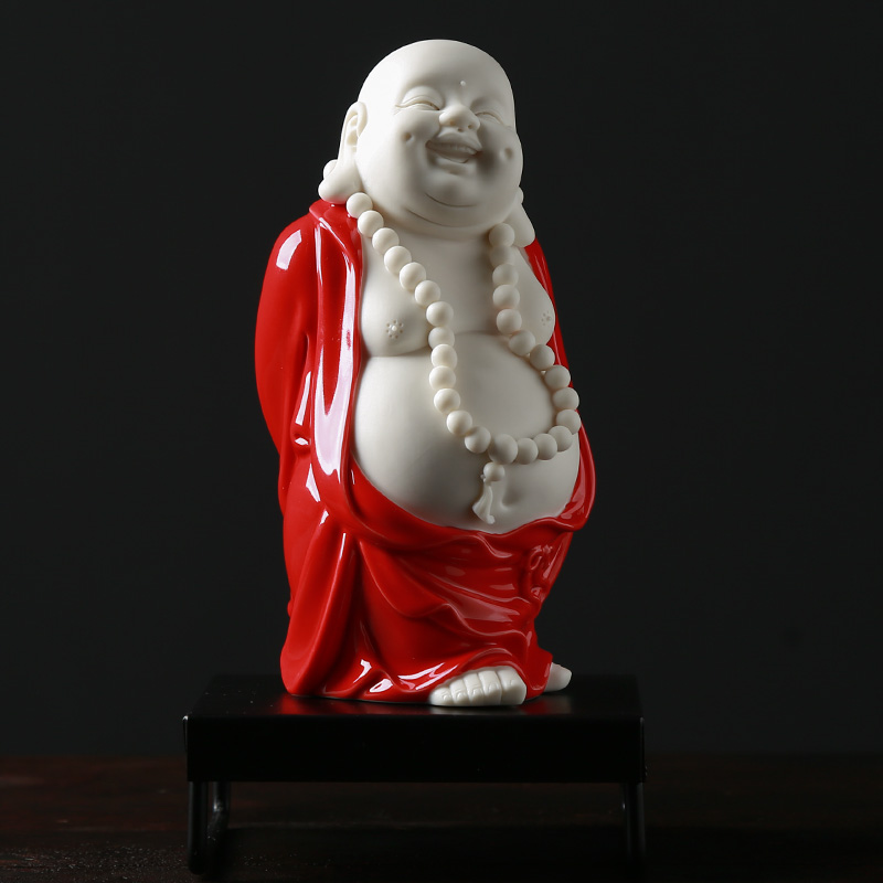 中式弥勒佛大肚笑佛摆件陶瓷佛像瓷器礼品家居装饰品客厅摆设 三维工匠 6#《乐善》送车用防滑垫高清大图