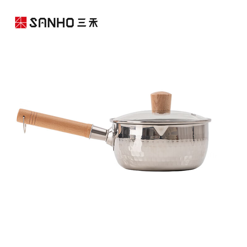 三禾 日式雪平锅汤锅不锈钢锅热牛奶锅煮奶泡面锅带盖子16cm煮锅 TXPG01