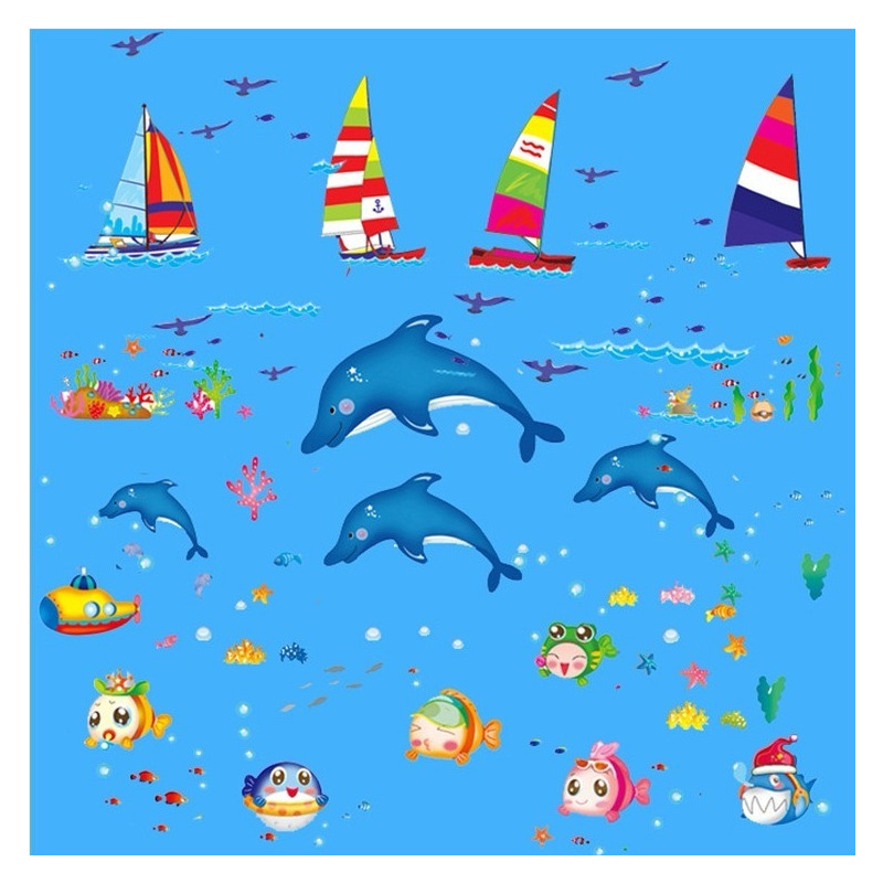 卡通可爱海洋鱼防水浴室墙贴纸幼儿园儿童房装饰贴画大眼鱼7153