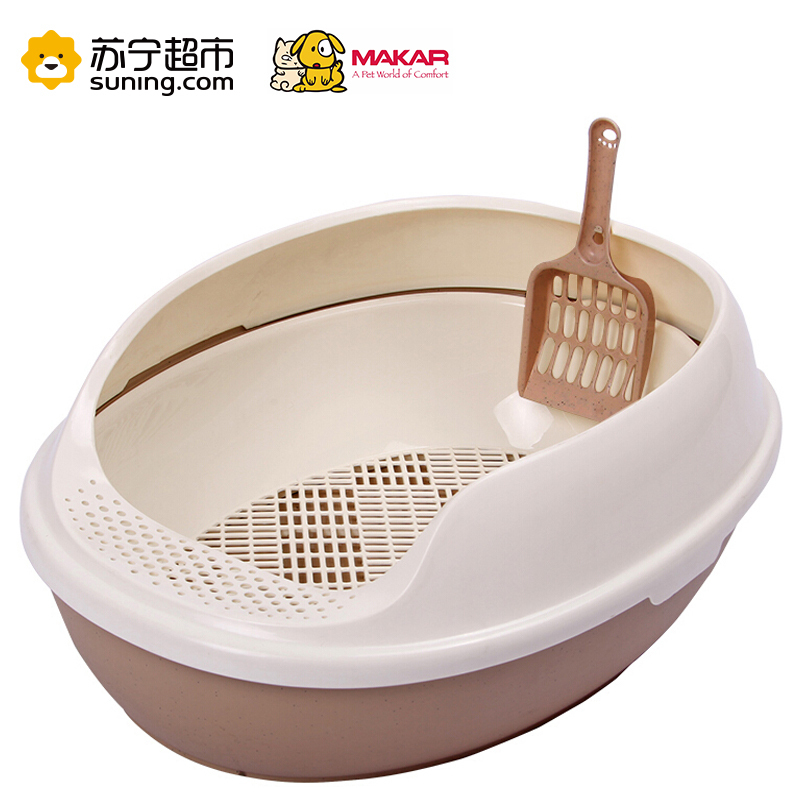 美卡(makar)半封闭开放式猫砂盆三层松木砂型猫厕所 粉红色