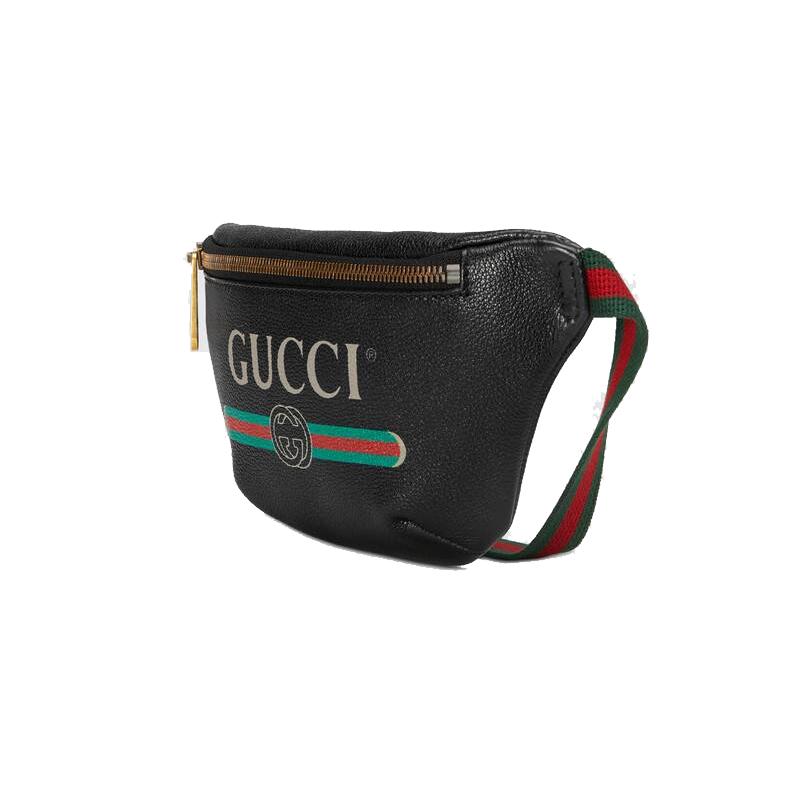 【直营】古驰(GUCCI)复古红绿条纹印花 皮革小号腰包胸包 男女通用 软