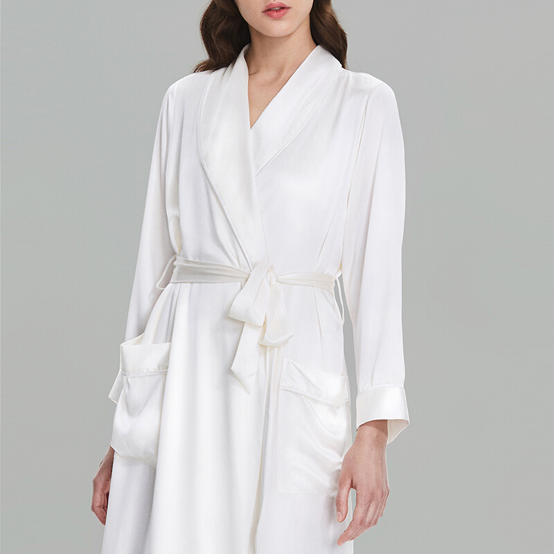 MANITO/曼尼陀 Wedding Noble真丝睡袍桑蚕丝家居服 净茶白