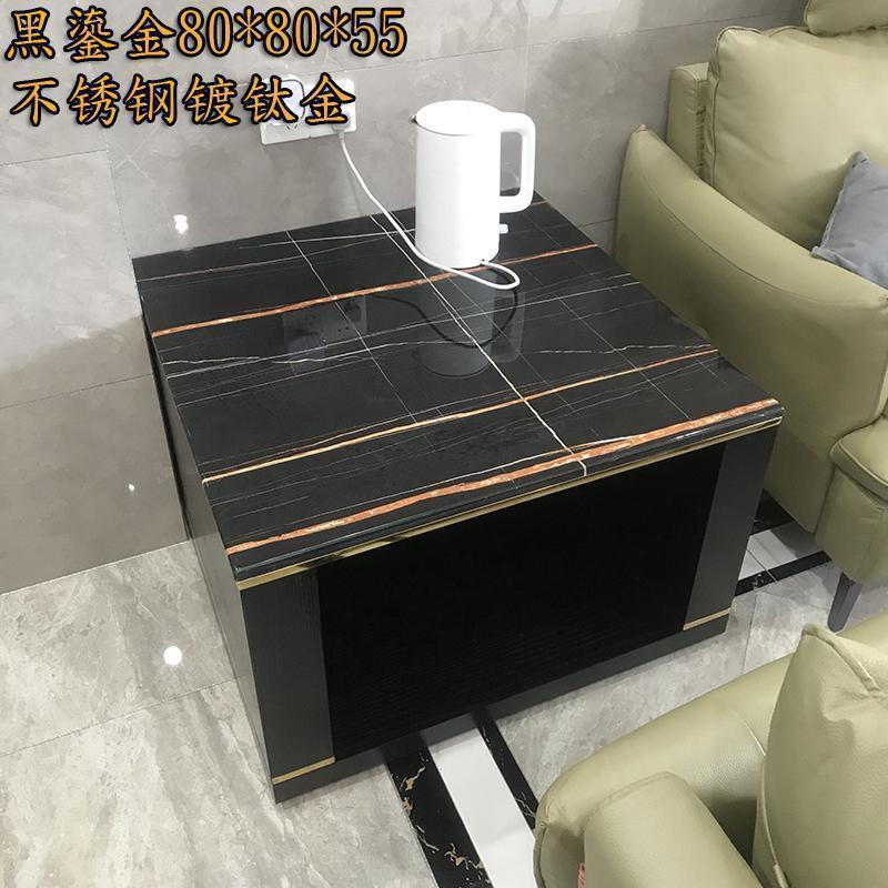 森美人轻奢木语大理石角几北欧钛金小茶几床头电话几沙发边柜边几 黑鎏金：80*80*55cm