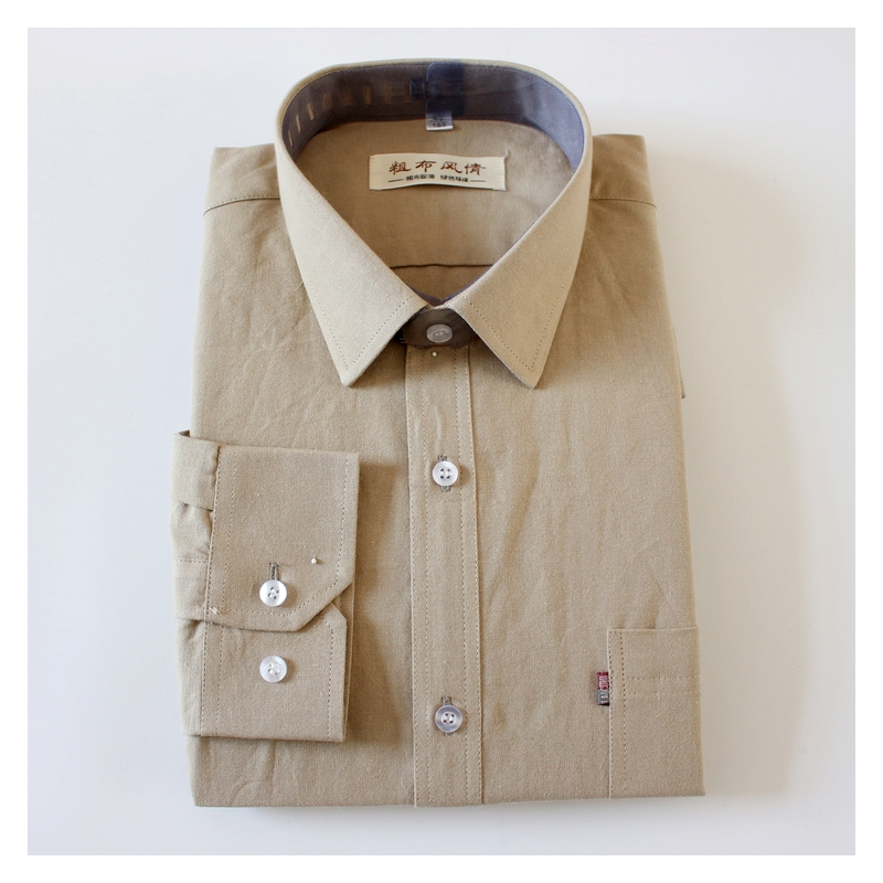 hlcoman加密加厚棉老粗布色衬衫男士长袖净色卡其色衬衣衬衫视频