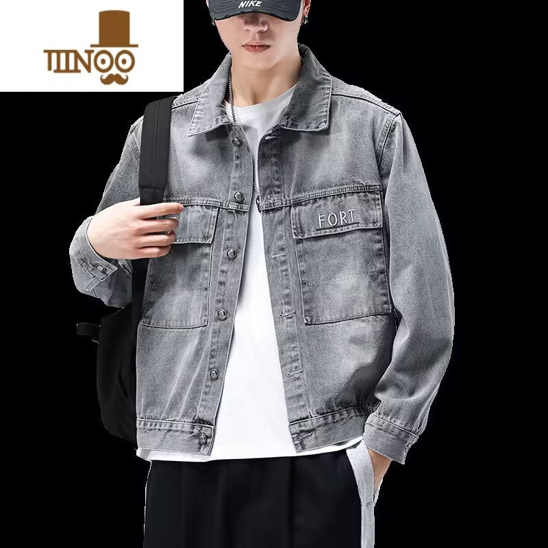 YANXU2023新款牛仔夹克男士翻领外套潮牌宽松百搭休闲潮流男装上衣