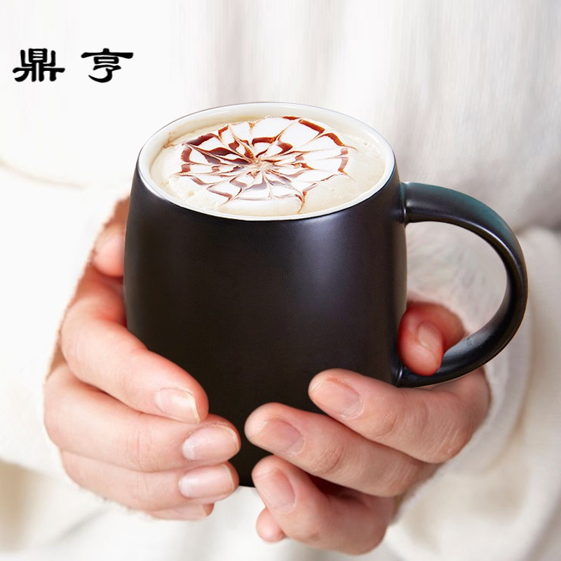 鼎亨简约马克杯定制杯子带盖带勺咖啡杯美式风格陶瓷杯创意水杯可