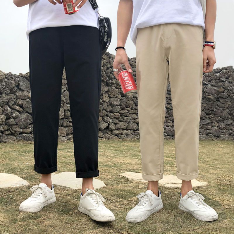 男士韩版休闲裤男学生四季九分裤男宽松直筒潮流纯色百搭工装长裤 YUANSU男士休闲裤