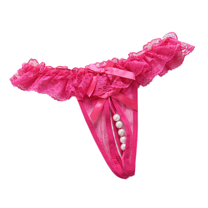 女士蕾丝花边性感开档免脱珍珠丁字裤女式情趣内裤三角超短裙子透明露