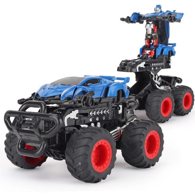 karger合金四驱越野【蓝色】变形车一键变形金刚玩具机器人汽车回力