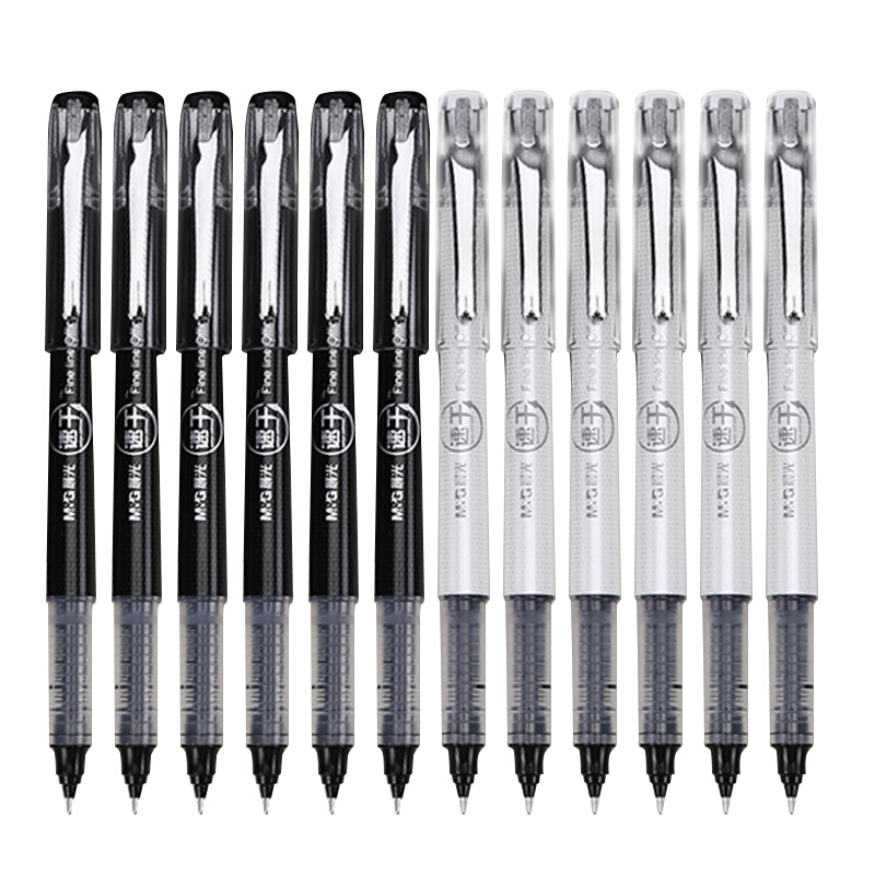 晨光mg中性笔直液式速干签字笔黑色50904直液式大容量拔盖038全针管12