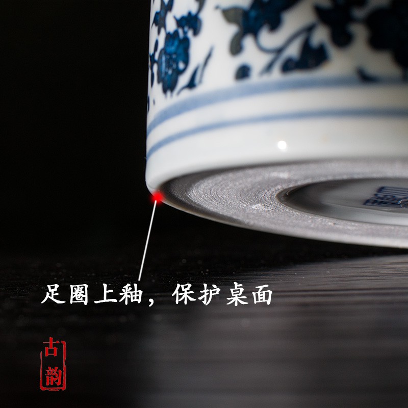 景德镇陶瓷仿古青花瓷笔筒大号毛笔桶复古中国风大容量收纳摆件 三维工匠 大号蓝外径12cm高13cm高清大图