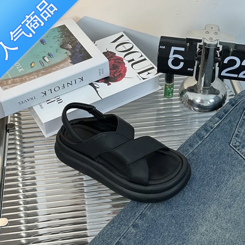 SUNTEK厚底软底松糕罗马凉鞋女2022夏季新款交叉带休闲运动露趾凉拖鞋软高清大图