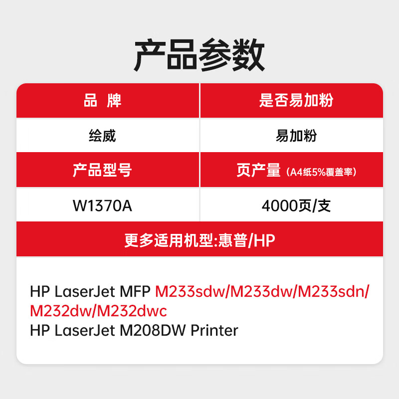 绘威 易加粉硒鼓(不带芯片)W1370X 支高清大图