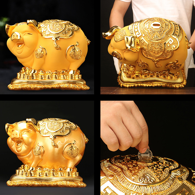 添福运 树脂摆件工艺品家居客酒柜装饰品玄关客厅生肖金猪存钱罐摆件办公室装饰店铺装饰开业礼品乔迁礼品收银台装饰品金猪存钱罐高清大图