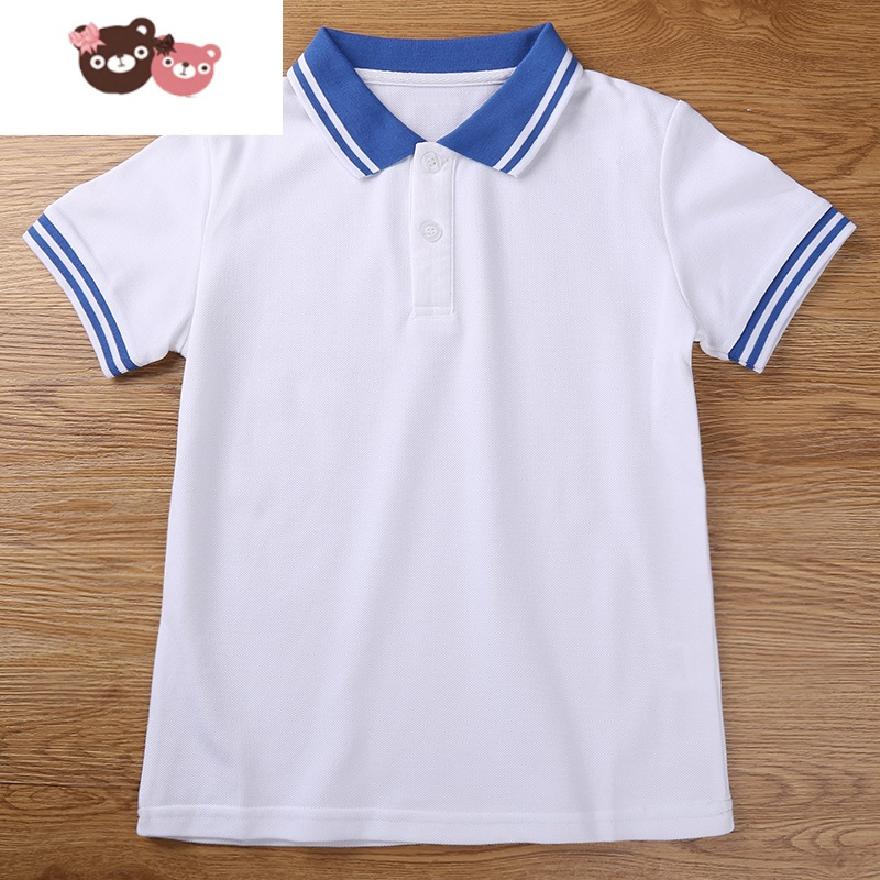 绿彩虹光儿童校服小学生班服男童女童短袖T恤POLO衫夏装蓝色学院园服