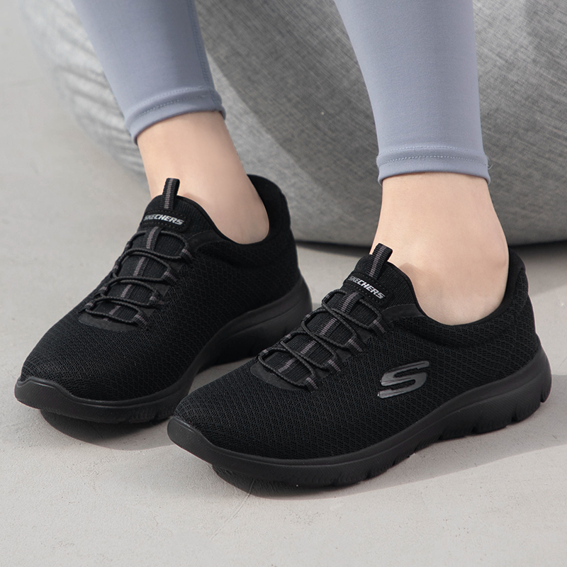 Skechers斯凯奇女鞋新款懒人一脚蹬穿脱运动鞋轻便休闲鞋12980-BBK ZP高清大图
