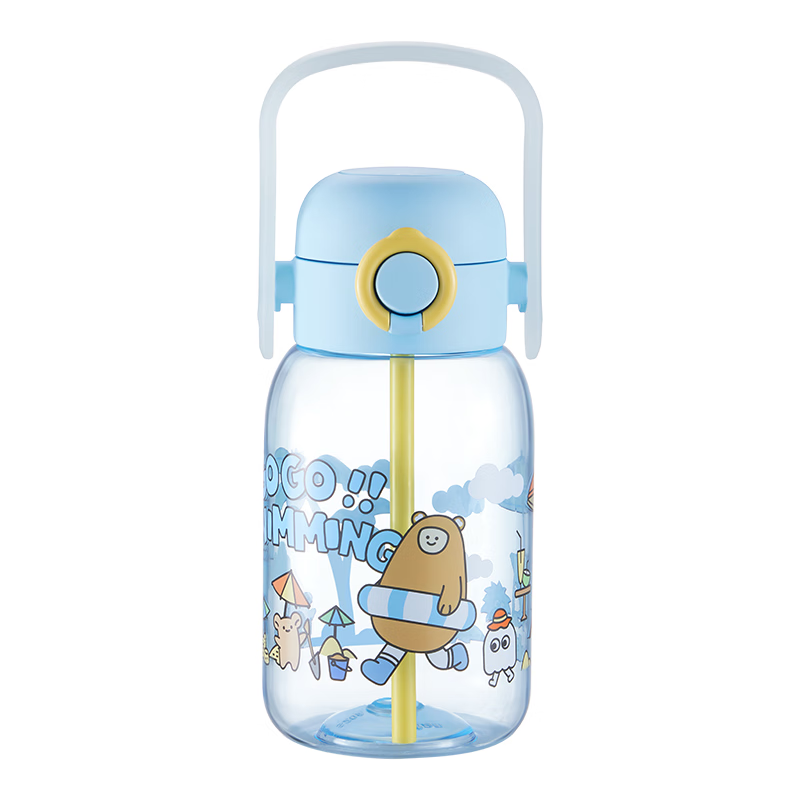 苏泊尔(SUPOR)塑料杯大容量水杯吸管杯男女生高颜值运动夏季卡通新款杯子 KCP73LH20清凉海滩行 0.73L