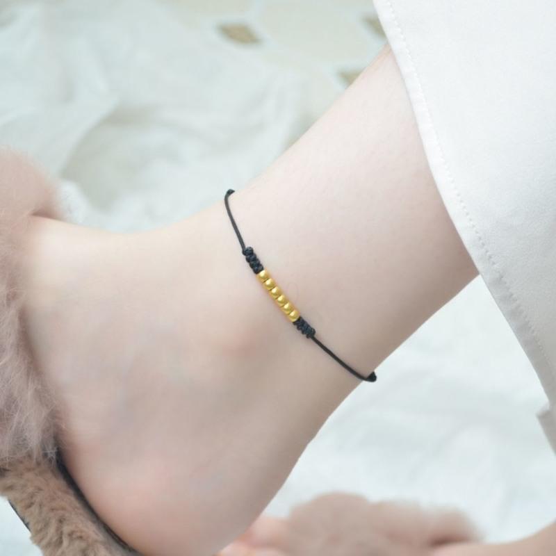 磨砂金珠红绳脚链子女手工编织脚绳宫廷古风性感情侣闺蜜礼物生日参数