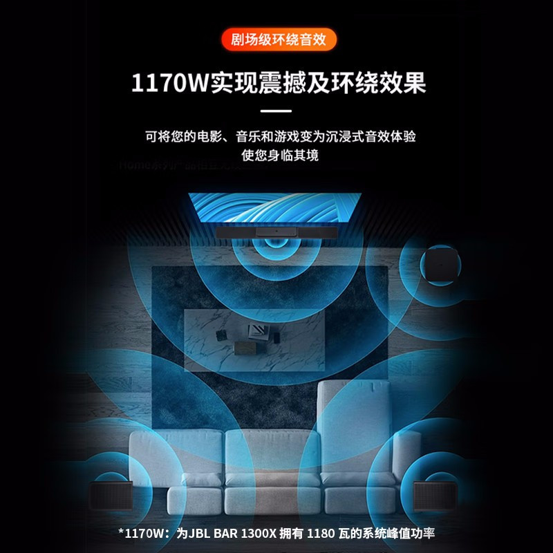 [新品] JBL BAR1300X 真无线影霸 11.1.4杜比全景声音响 回音壁 家庭影院 电视音箱无线蓝牙无线环绕