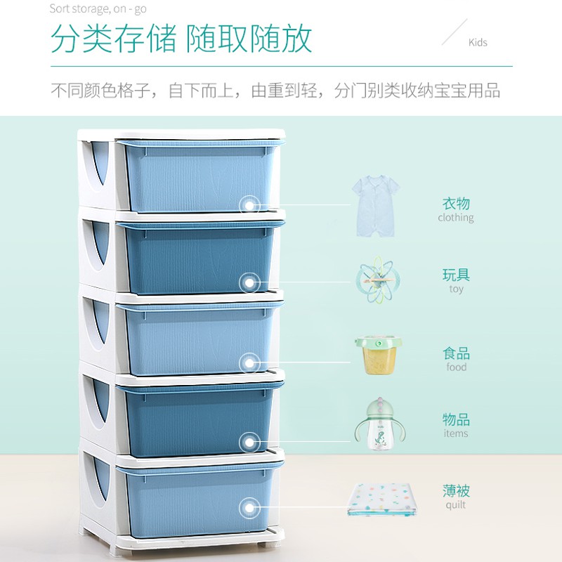 儿童收纳架抽屉式储物柜子玩具收纳架大容量置物架塑料卧室床头柜 三维工匠收纳柜高清大图