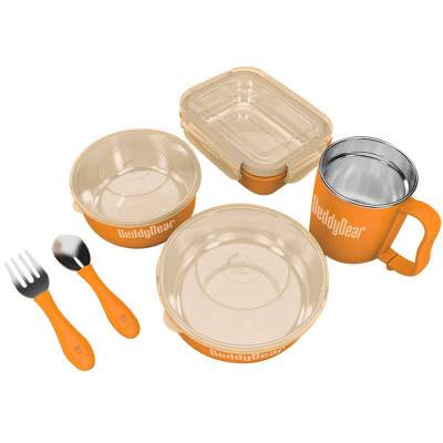 (私人订制)杯具熊(BEDDYBEAR儿童餐具宝宝婴幼儿吸盘碗辅食碗316不锈钢防摔碗辅食碗勺叉子套装宝宝餐具六件套