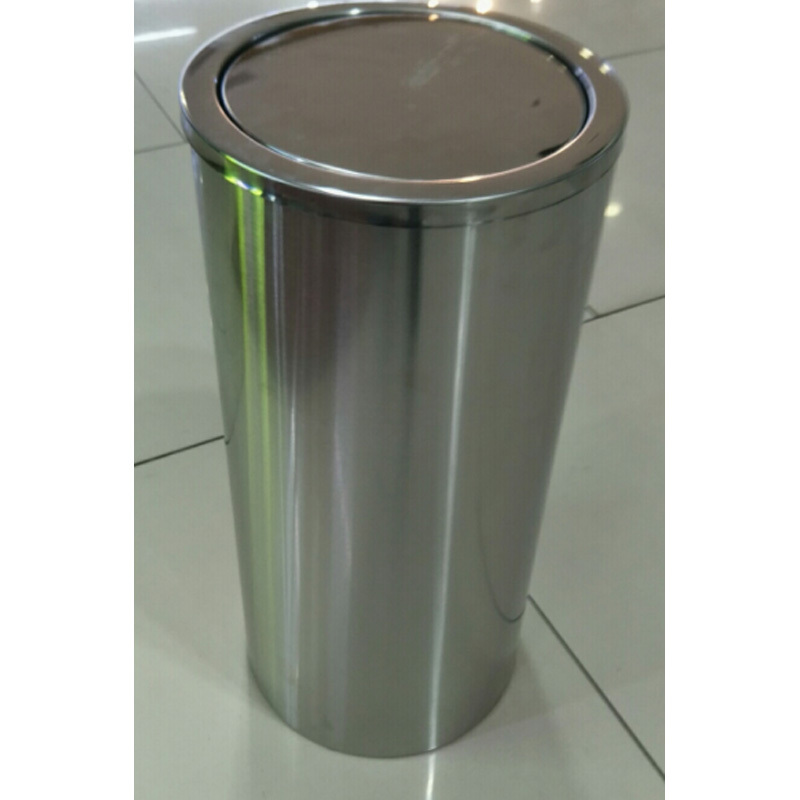 企购优品商用不锈钢翻盖圆形垃圾桶38*72cm