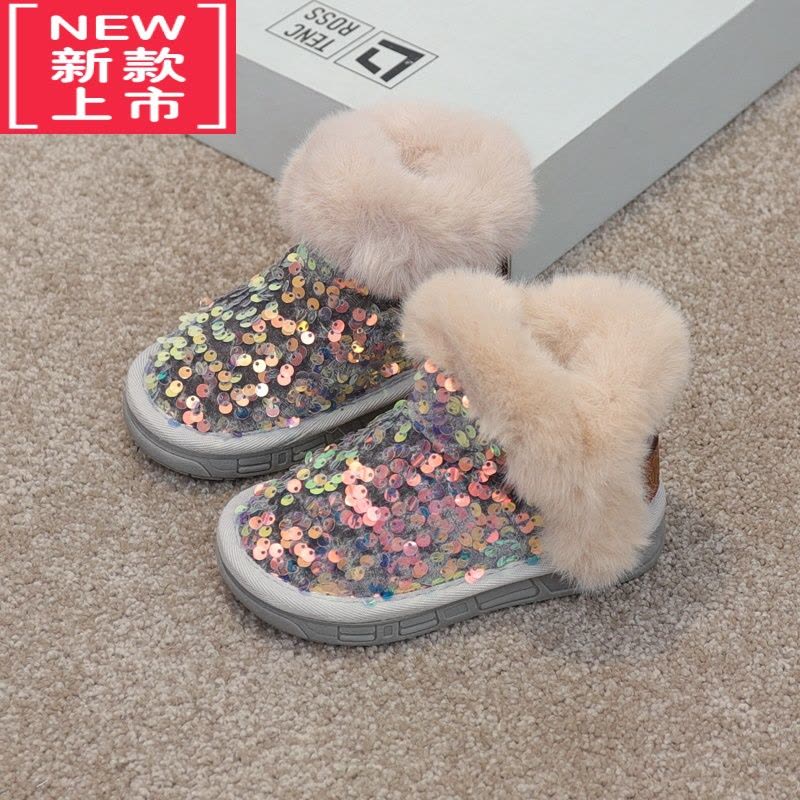 可莉允儿童雪地靴2022冬季新款女童靴子加绒加厚亮片防滑棉靴大棉鞋短靴图片