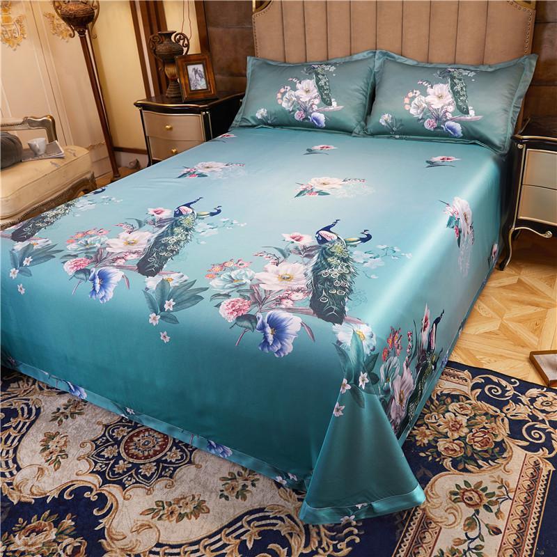 美帮汇夏天夏季床单冰丝凉滑天丝夏凉布单件被单三件套北欧风简约 孔雀吉祥/裸睡天然竹纤维，触肤丝滑凉爽，抑菌防螨 250x250cm+枕套2只（适用1.5至2.0米床）