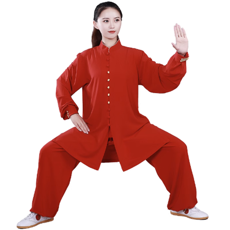 中长款红领白衣太极服 货期5-10天高清大图