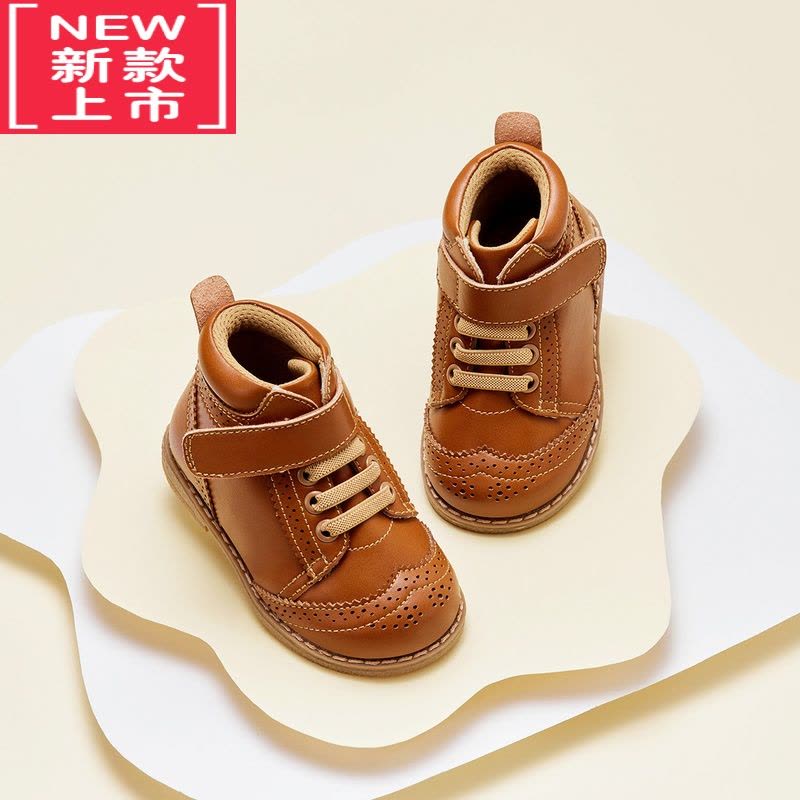 可莉允童鞋男童靴子儿童短靴秋季小黄靴鞋子女宝宝马丁皮靴小童图片