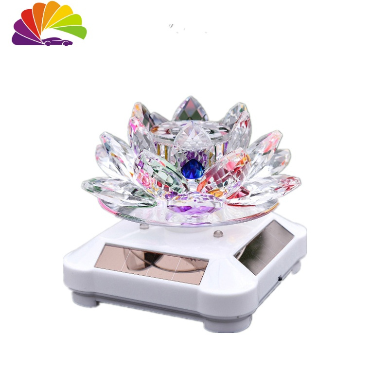 舒适主义车载莲花香水座太阳能自动旋转摆件车内水晶旋转莲花装饰品 财源莲花粉色