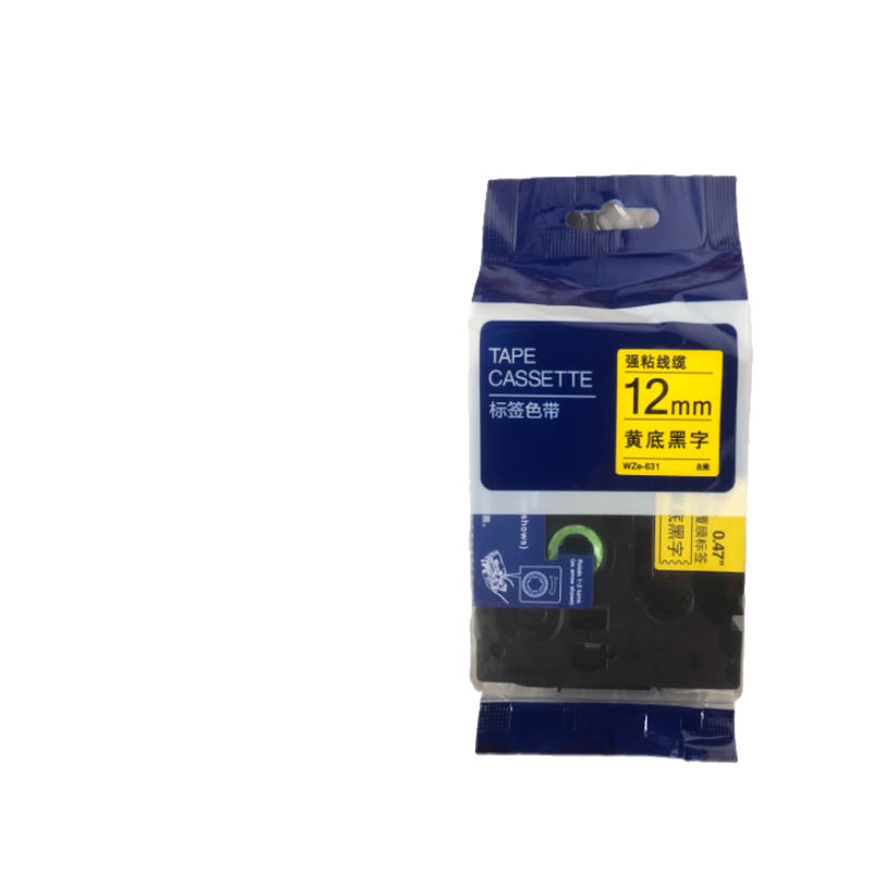 爱墨 标签带适用兄弟标签机色带适用E100B系列WZe-631 8米 黄底黑字 12mm高清大图