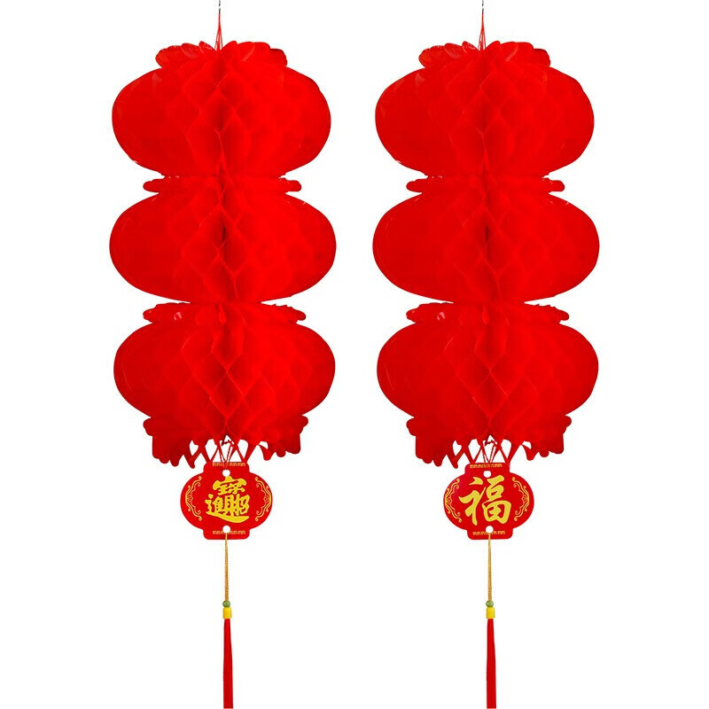 新年春节塑胶纸灯笼元旦三四五连串蜂窝折叠树上小红灯笼装饰布置/加厚蜂窝20#三连串 单位:个