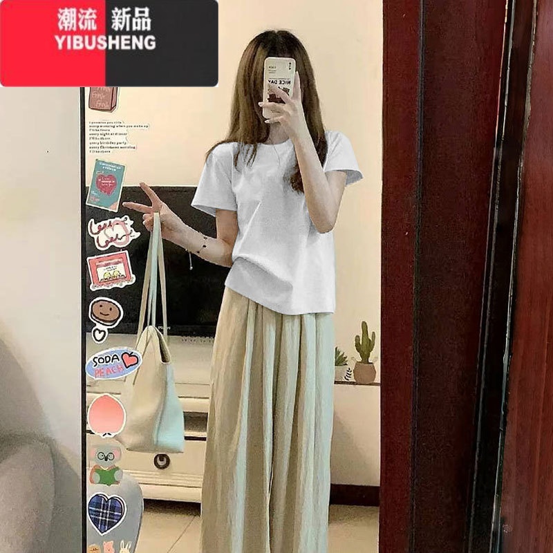 YIBUSHENG正肩圆领短袖T恤女短款高腰修身显瘦上衣简约百搭休闲体袖高清大图