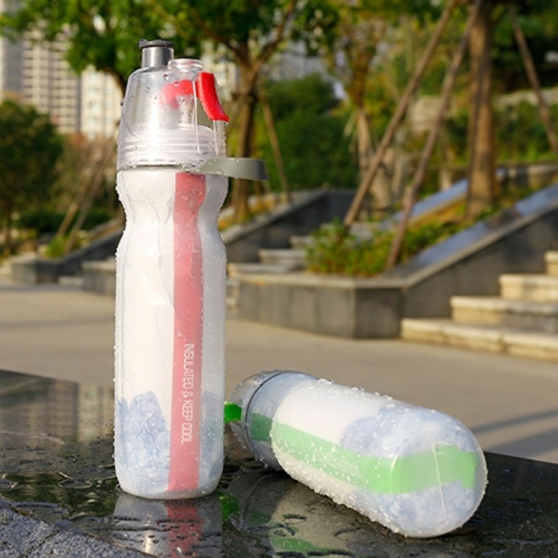 [保冷喷雾水杯]夏季骑行自行车运动水壶塑胶铝箔保冷保冰双层