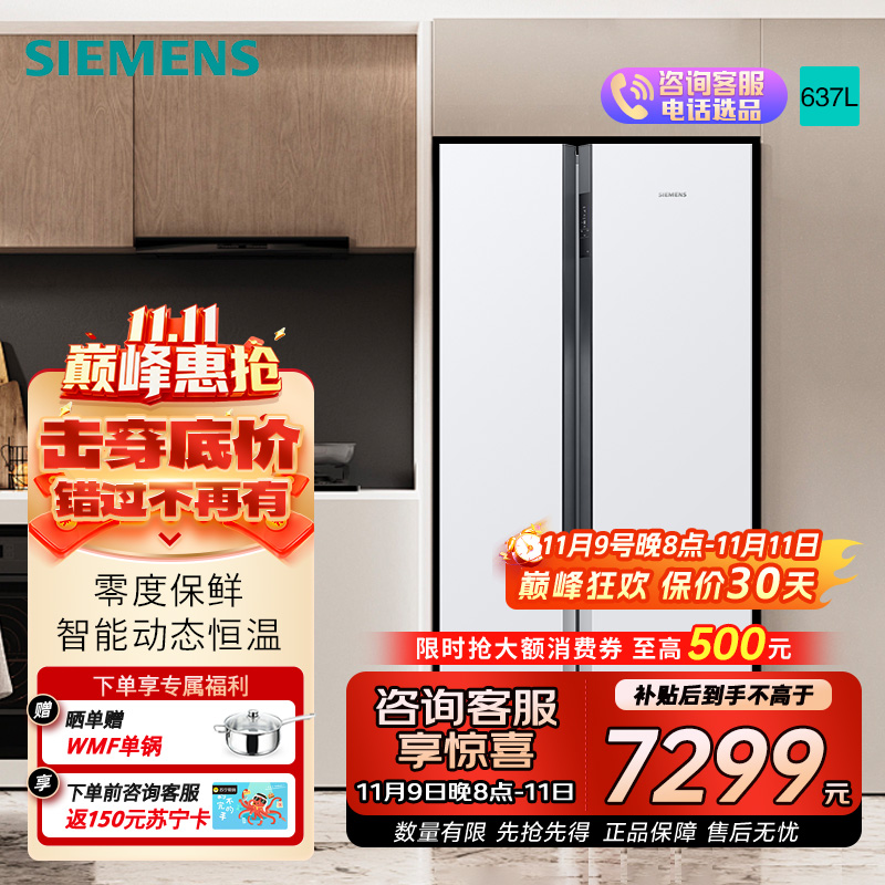 西门子637升大容量对开门精控恒鲜家用变频电冰箱双开门 风冷无霜自然储鲜室独立双循环 KA99V1220C线下同款