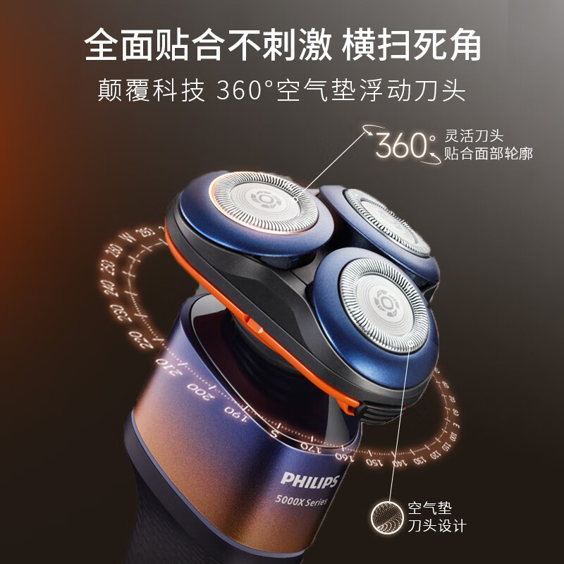 飞利浦(PHILIPS)全新5系蜂巢X剃须刀 X5005 SkinEase肌能舒缓科技刮胡刀 [敏感肌适用]
