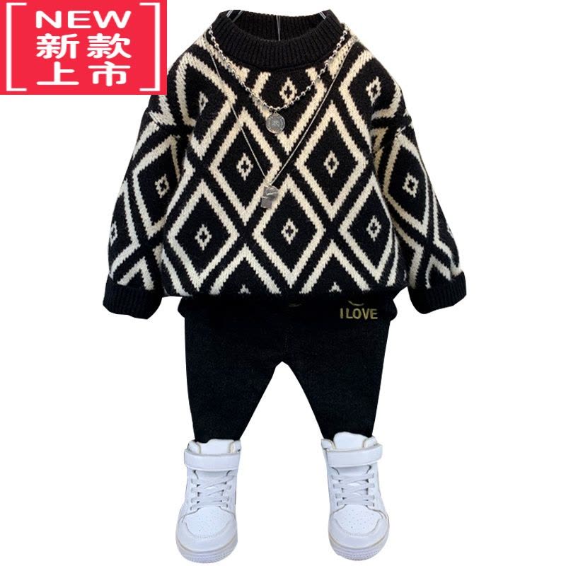 可莉允男童加绒毛衣秋冬款2022新洋气小童宝宝针织打底冬季儿童加厚线衣图片