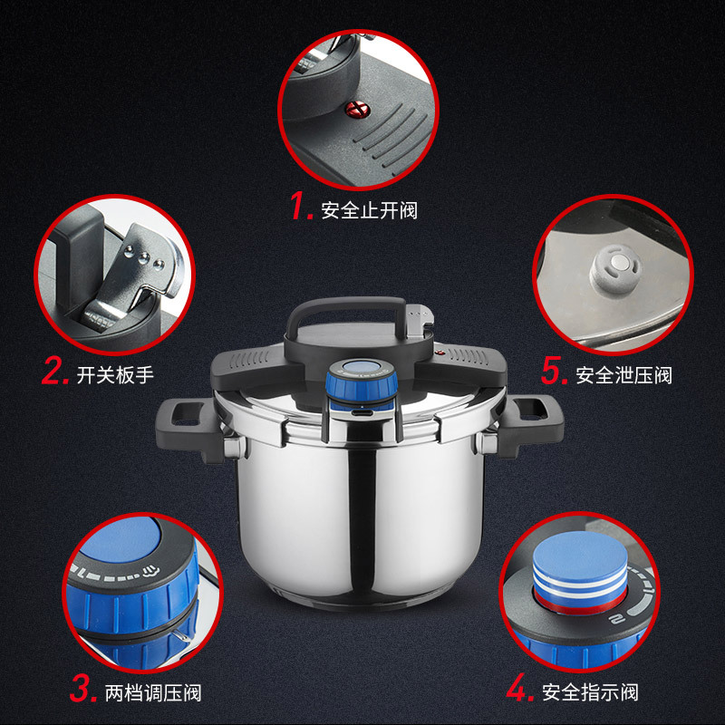 BRK Germany德国厨具默尔斯压力锅6LA 304不锈钢压力锅锅具 6升 多重安全保障 单手开合 人性化手柄设计