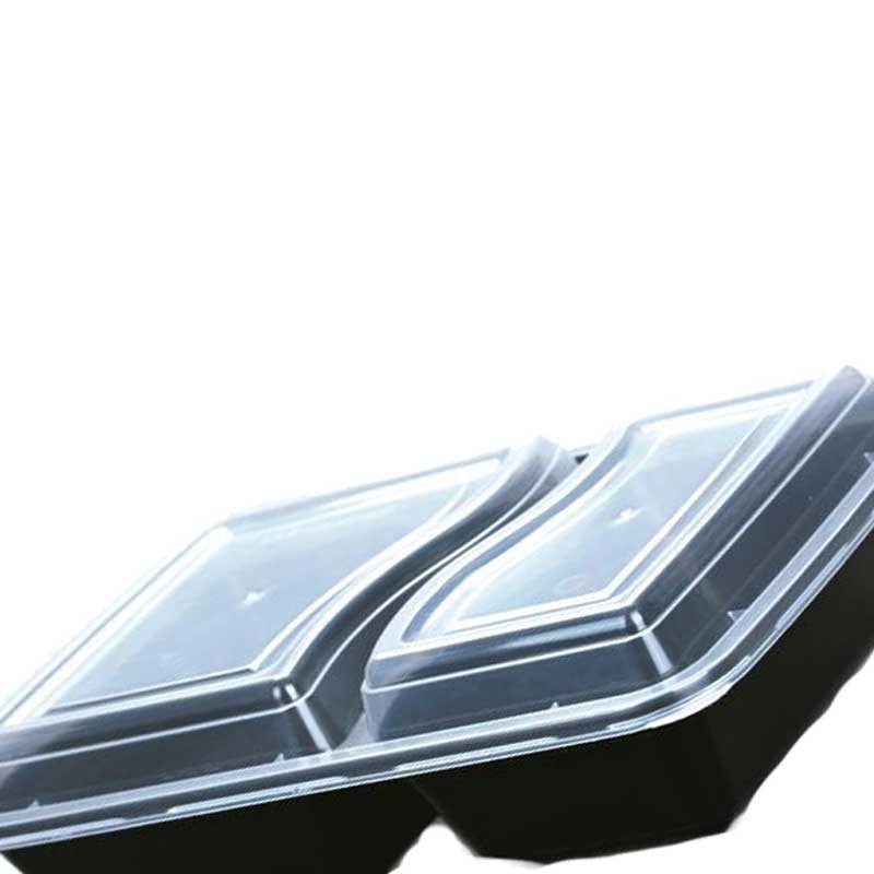 儵忽 一次性双格黑色方形密封盖打包盒 RY-232 750ml 150套/ 1箱高清大图