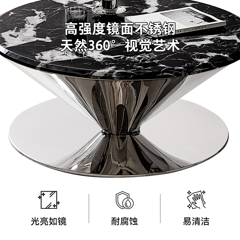 全友家居飞碟茶几客厅沙发边几大理石台面简约现代家用轻奢置物桌高清大图