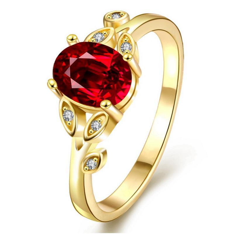 R277Women Rings Crystal 欧美黄金红宝石水晶宽简约戒子女戒指环送女朋友七夕情人节礼物