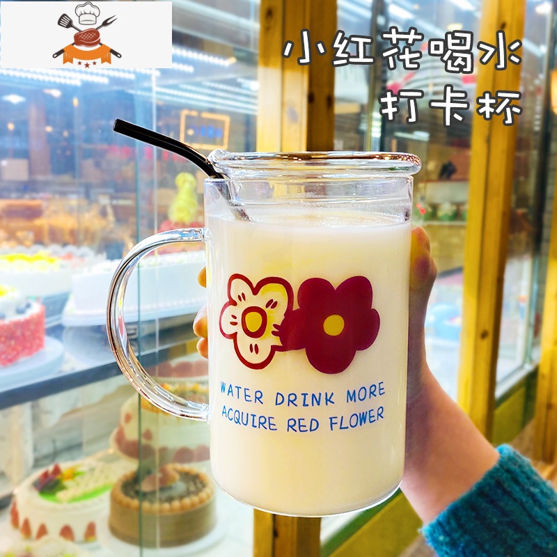 玻璃杯大容量1000可高温可爱少女心带把盖水杯超大创意个性杯子 敬平高清大图