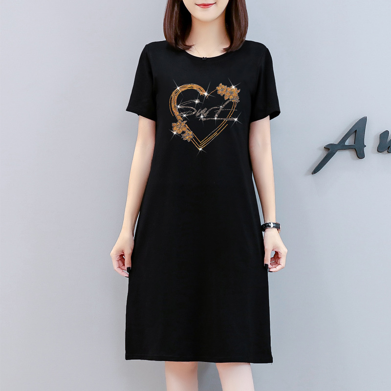 大码女装夏季新款中长款短袖体t恤裙宽松休闲显瘦连衣裙小个子t裙t恤