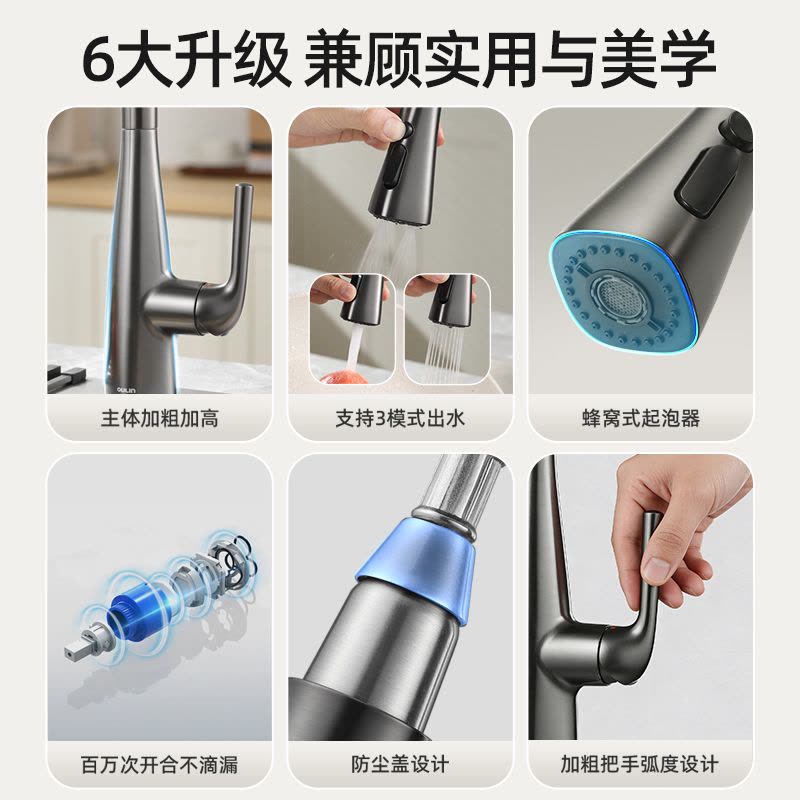 欧琳OULIN厨房龙头单孔冷热水龙头锌合金现代简约龙头L110图片