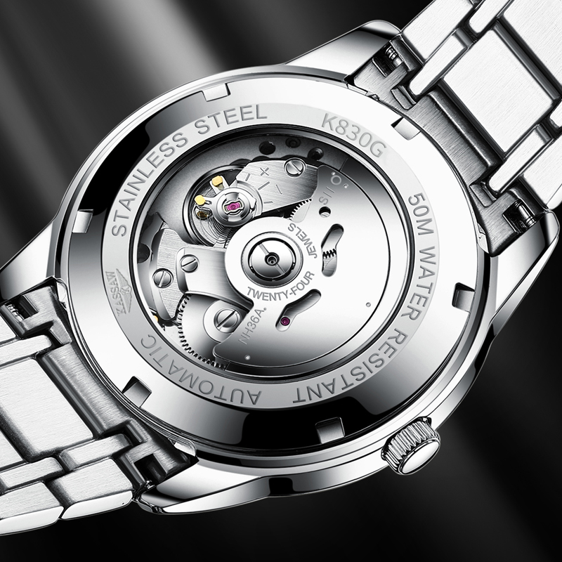 卡梭(KASSAW)手表男全自动机械表防水时尚商务男表精钢夜光双日历男士腕表K830G高清大图